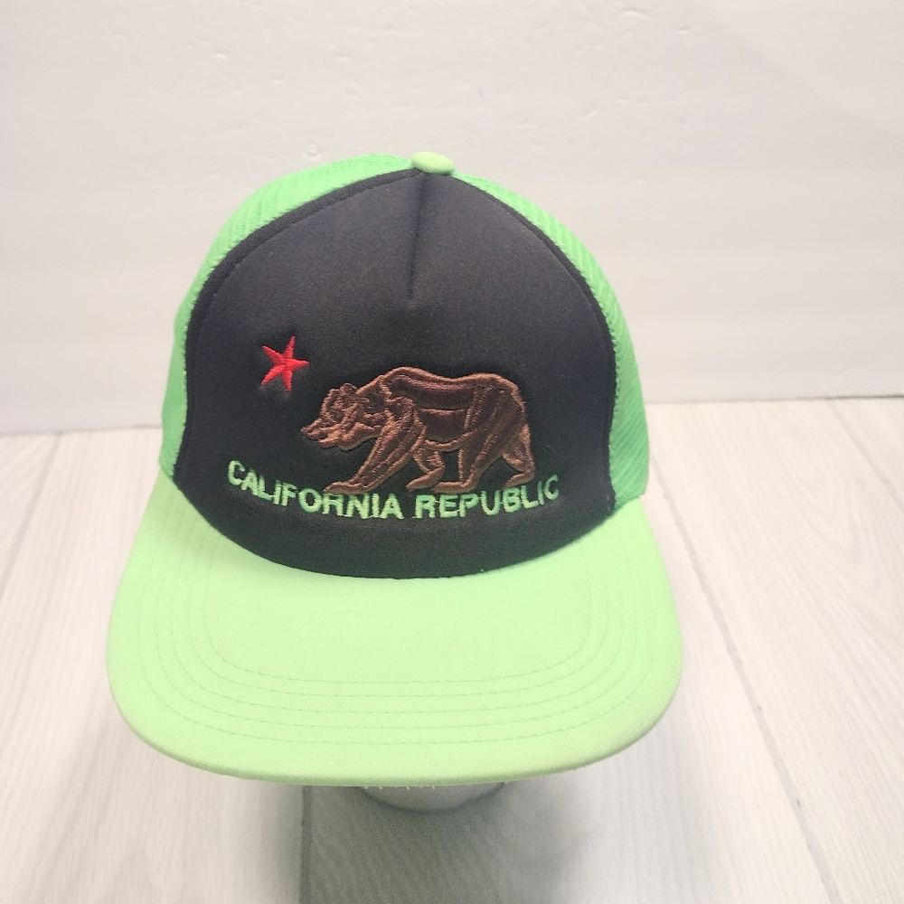 California Republic Hat Cap Trucker Mesh Gray Snap Back Adjustable EUC